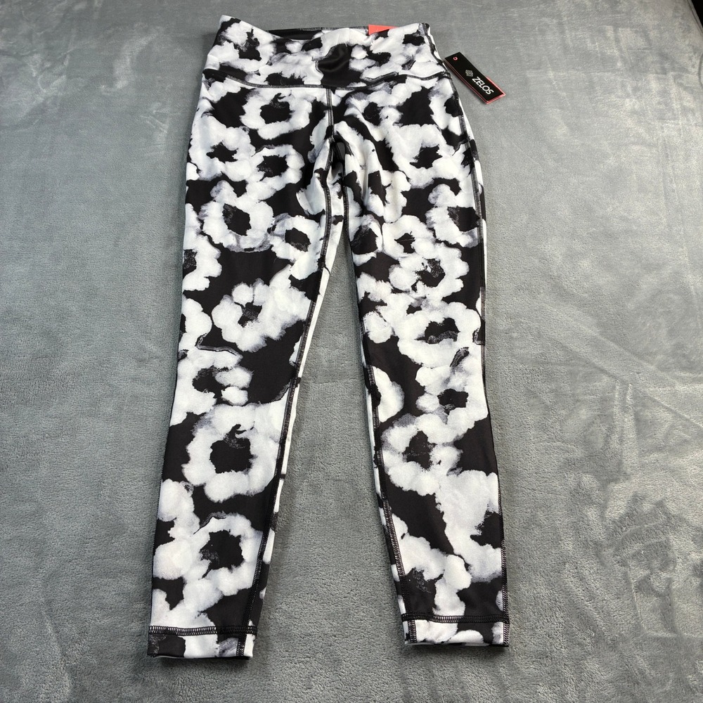 ZELOS‎ Women's Black White Leopard Print 7/8 Length Athletic Leggings Size Small